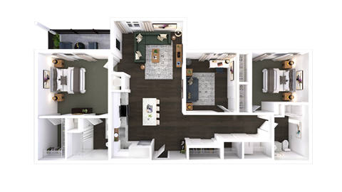 Floor plan for 3 beds, 2 baths, 1242 sqft